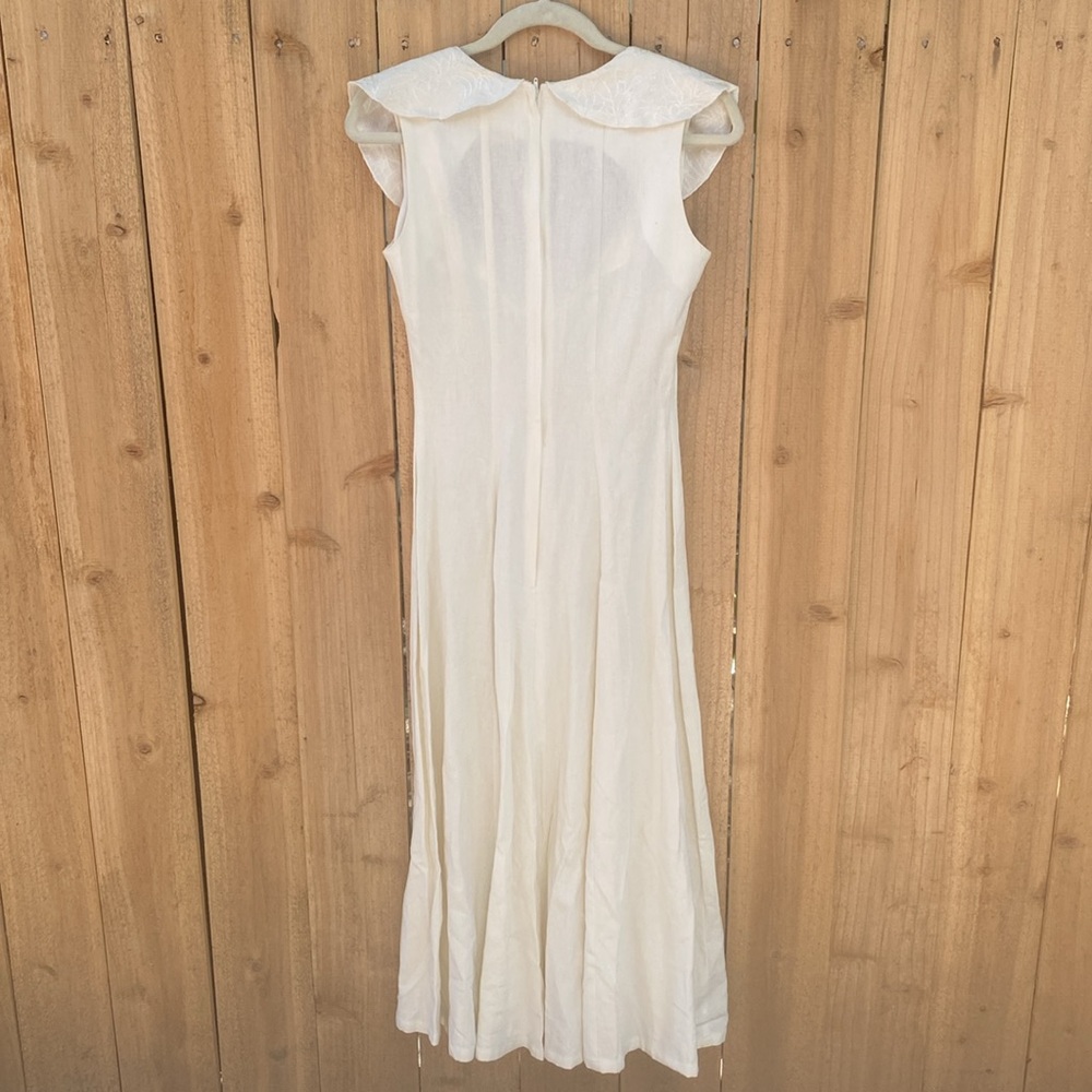 Women Ivory Milkmaid Linen Dress Small Corset Waist Embroider RenFaire Edwardian - Picture 6 of 9